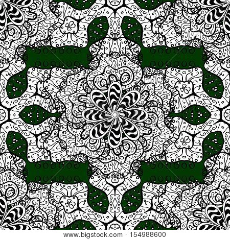 Mandala White Ornament On Dark Green Background. Raster Illustration.