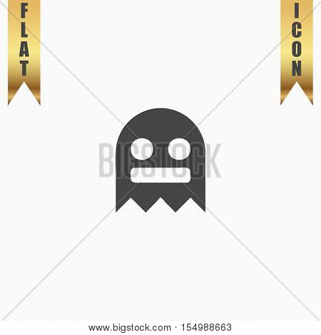 Kawaii cute ghost. Flat Icon. Vector illustration grey symbol on white background with gold ribbon