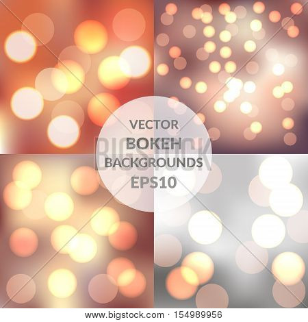 Set of vector sparkling bokeh illustrations. Beautiful background for your design. EPS10