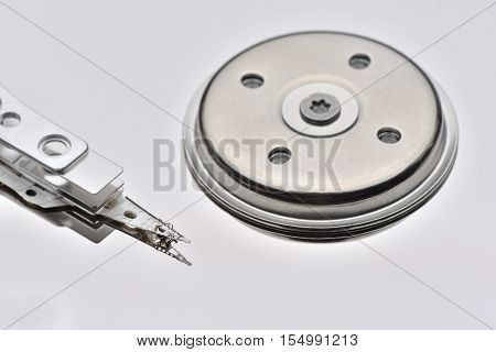 2.5 inch opened hard disk drive with reading head