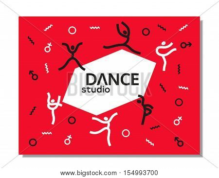 Dance icon concept. Ballet studio logo design template. Fitness dance class banner background with symbol of abstract people ballerina in dancing poses. Vector illustration.