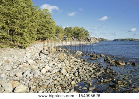 Pebble beach in Nynashamn. Nynashamn is located far south in Sodertorn, 58 kilometers south of Stockholm.
