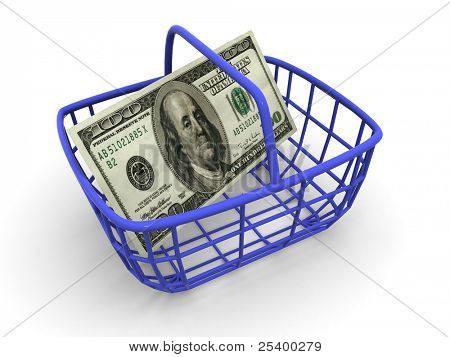 Konsumenta kosz z handred dolarów. 3D