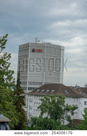 Ubs Building With Logo And Stormy Clouds, Zurich, Switzerland, 17.06.2018