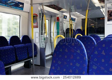 Ronninge, Sweden - July 12, 2018: Interior Of A Stockholm Commuter Train Class X60 In Service For Sl