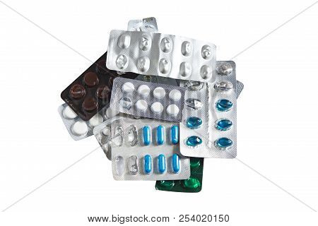 Drugs For Colds And Flu, Home Treatment With Pills, Medications In Packages On White Isolar Backgrou