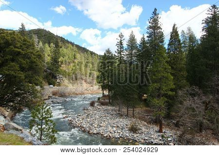 A River With Rapids In The Mountains In California Enroute Lake Tahoe.