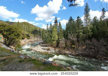 A River With Rapids In The Mountains In California Enroute Lake Tahoe.