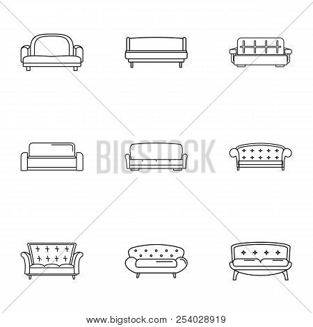 Sofa Bed Icons Set. Outline Set Of 9 Sofa Bed Vector Icons For Web Isolated On White Background