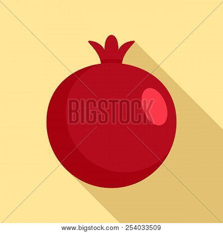 Red Fresh Eco Pomegranate Icon. Flat Illustration Of Red Fresh Eco Pomegranate Vector Icon For Web D