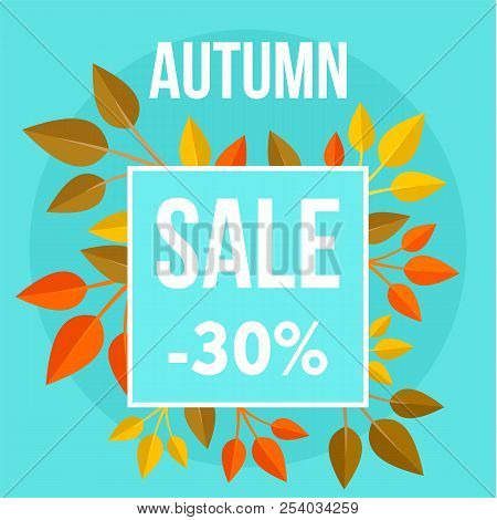 Autumn Sale Market Blue Background. Flat Illustration Of Autumn Sale Market Blue Vector Background F
