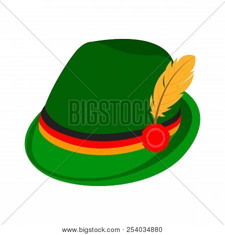 Green Traditional German Hat Icon. Isometric Of Green Traditional German Hat Vector Icon For Web Des