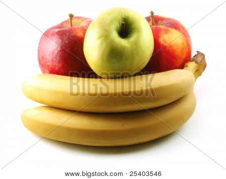 Manzanas, plátanos y naranja