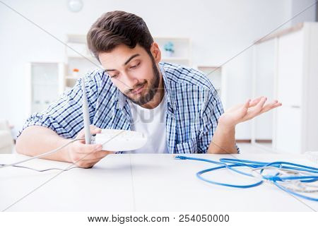 Frustrated young man due to weak internet reception