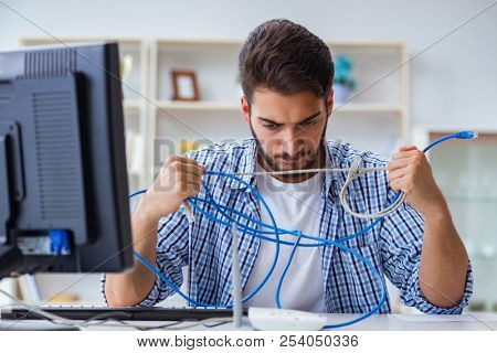 Frustrated young man due to weak internet reception
