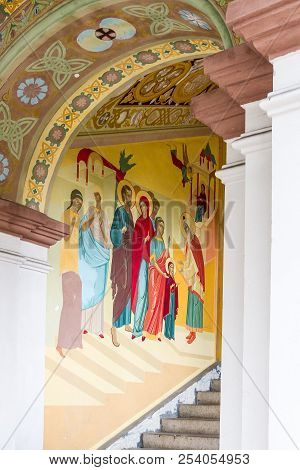 Jalta, Ukraine - August 16, 2012:  Wall Paintings Of The Entrance Of The Alexander Nevsky Orthodox C