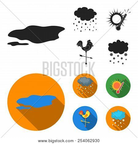 Rain, Snow, Heat, Weathervane. The Weather Set Collection Icons In Black, Flat Style Vector Symbol S