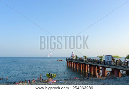 Sochi, Russia - 26 July 2018: Evening Beach In Imereti Lowland In Adler