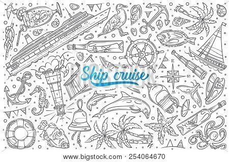 Hand Drawn Ship Cruise Set Doodle Vector Background