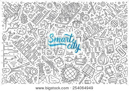 Hand Drawn Smart City Set Doodle Vector Background