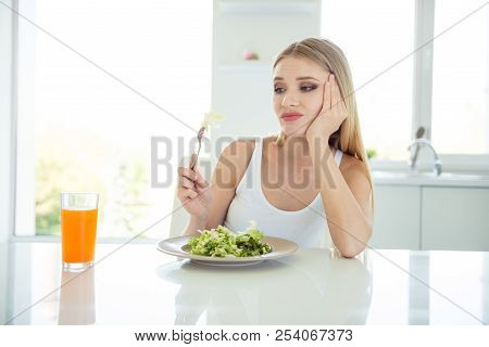 This Food Is Not Tasty Unpalatable Unappetizing! Close Up Photo Portrait Of Upset Stressed Dull Disc