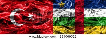 Turkey Vs Central African Republic Smoke Flags Placed Side By Side. Turkish And Central African Repu