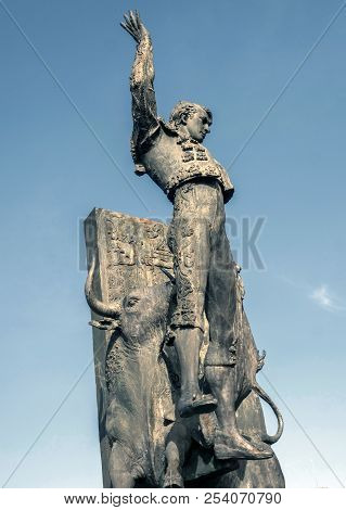 Madrid, Spain - August 4 2018: Bronze Statue Of Tribute To The Bullfighter Jose Cubero Yiyo In The B