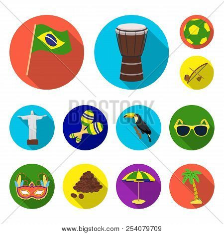 Country Brazil Flat Icons In Set Collection For Design. Travel And Attractions Brazil Vector Symbol 