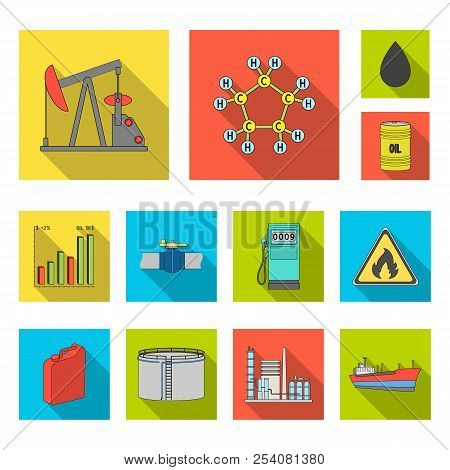 Oil Industry Flat Icons In Set Collection For Design. Equipment And Oil Production Vector Symbol Sto
