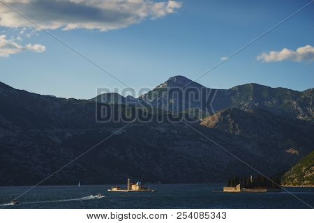 Boko-kotorska Bay In Montenegro. Epic View Of The Island Of Saint George Island And The Roman Cathol