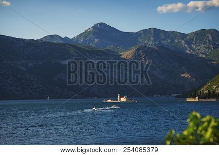 Boko-kotorska Bay In Montenegro. Epic View Of The Island Of Saint George Island And The Roman Cathol