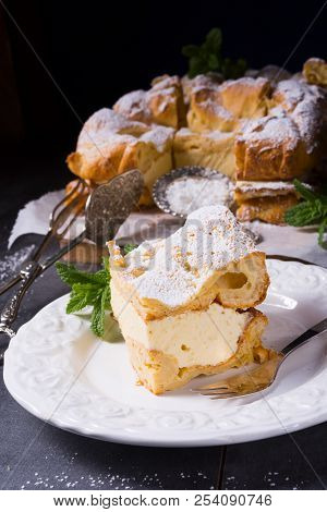 Karpatka Is A Traditional Polish Cream Pie Filled With Russel Cream Or Vanilla Milk Pudding Cream.