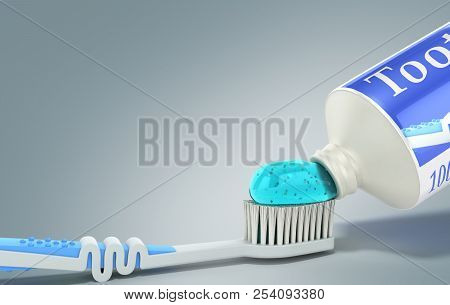 Modern Concept Of The Design Of A Tube Of Toothpaste Toothpaste Tube With Toothbrush 3d Render On Gr
