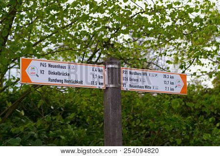 Bicycle Signpost For Tourists Ion The Dutch German Border