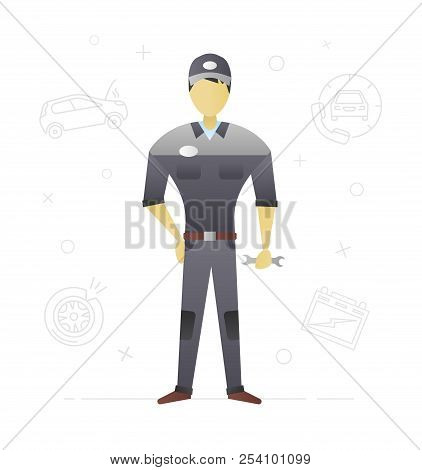 Plumber Flat Character Design. Sanitary Technician With Wrench. Vector Isolated Illustration