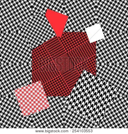 Irregular Pattern With Checkers And Patches. Black, Red, White.