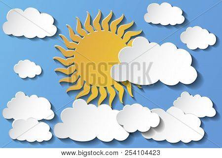 Vector Sun Hidden Behind Clouds In The Afternoon. Eps 10