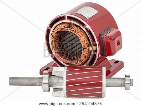 Rotor And Stator Of Electric Motor, Isolated On White Background