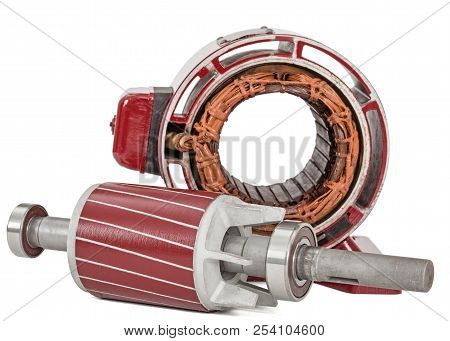 Rotor And Stator Of Electric Motor, Isolated On White Background