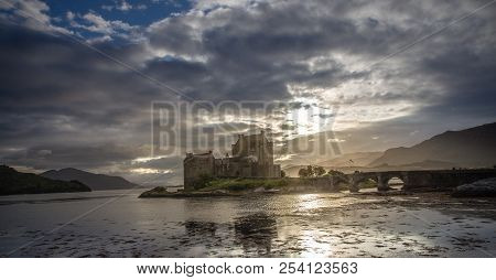 Eilean Donan Castle With Cloudy Sunset Sky  Highlands Scotland Landscape