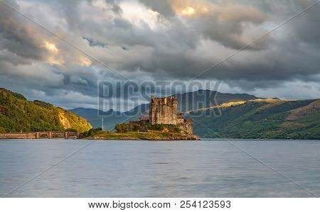 Eilean Donan Castle With Cloudy Sunset Sky  Highlands Scotland Landscape