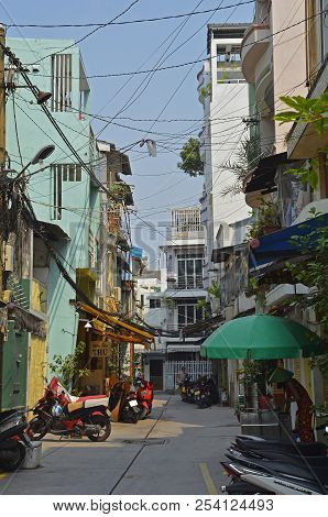Ho Chi Minh City, Vietnam - 3rd January 2018. A Small Residential Back Street In The Tran Hung Alley