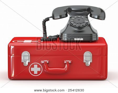 Helpline.Services. tıbbi kiti telefonda. 3D