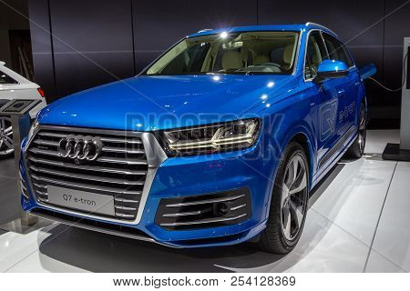 Brussels - Jan 12, 2016: Audi Q7 E-tron Plug-in Hybrid Suv Car At The Brussels Motor Show.