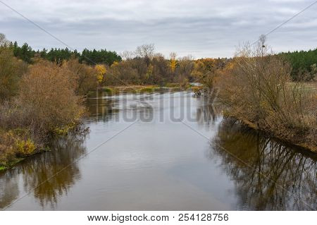 Autumnal Landscape With Psel (left Tributary Of The Dnipro River) Near Byshkin Village In Sumskaya O