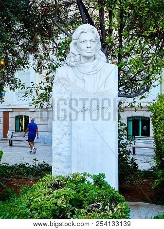 Athens, Greece - June 30, 2018. Melina Mercouri Monument In A Small Memorial In Leoforos Vasilisis A