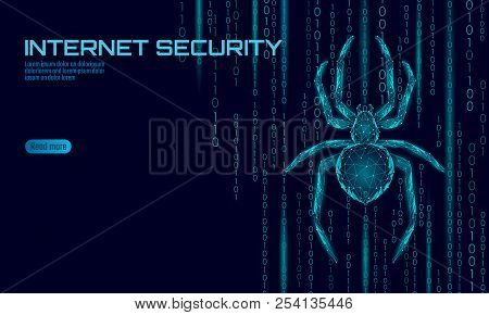 Low Poly Spider Hacker Attack Danger. Web Security Virus Data Safety Antivirus Concept. Polygonal Mo
