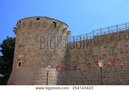 Croatia - Historic City Walls And Tower On Kamplin Square In Krk - A City On The South Of The Island