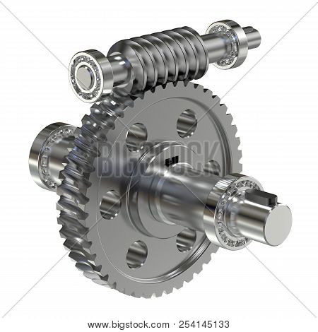 Gear Worm Wheels Isolated On White Background. Mechanics For Training. 3d Rendering.