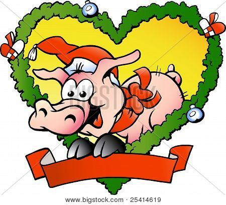 Hand-drawn Vector Illustration Of An Happy Fat Christmas Pig